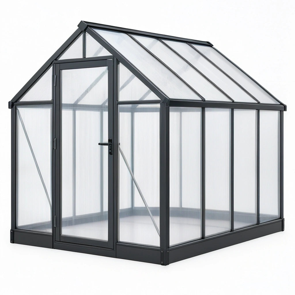 Szklarnia ogrodowa 190 x 190 x 195 cm z aluminium czarna z przezroczystymi panelami do uprawy roślin
